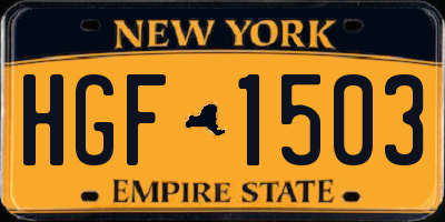 NY license plate HGF1503