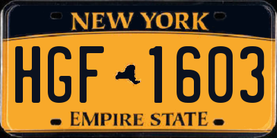 NY license plate HGF1603
