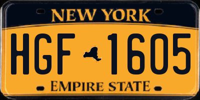 NY license plate HGF1605