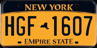 NY license plate HGF1607