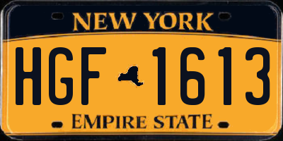 NY license plate HGF1613
