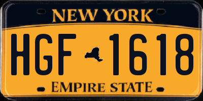 NY license plate HGF1618