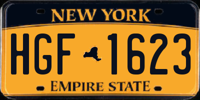 NY license plate HGF1623