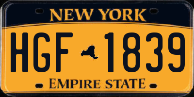 NY license plate HGF1839