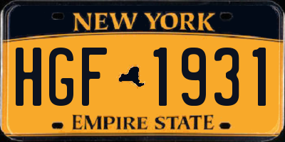 NY license plate HGF1931