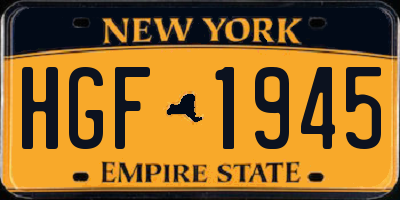 NY license plate HGF1945