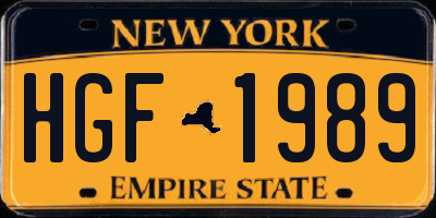NY license plate HGF1989