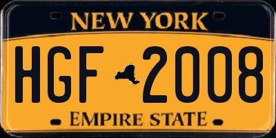NY license plate HGF2008
