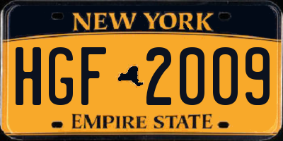 NY license plate HGF2009
