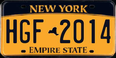 NY license plate HGF2014