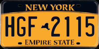 NY license plate HGF2115