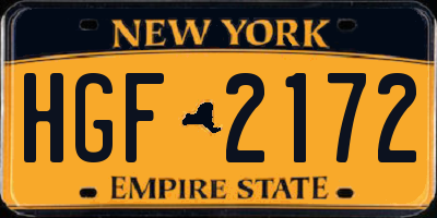 NY license plate HGF2172