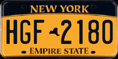 NY license plate HGF2180