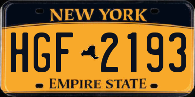 NY license plate HGF2193