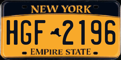 NY license plate HGF2196