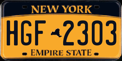 NY license plate HGF2303