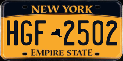NY license plate HGF2502