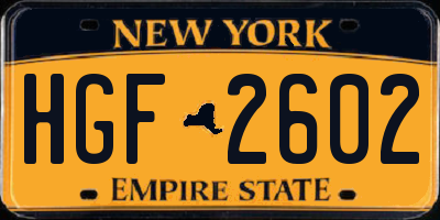 NY license plate HGF2602