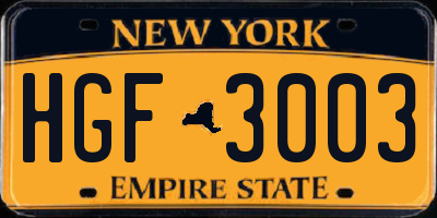 NY license plate HGF3003