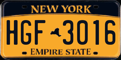 NY license plate HGF3016