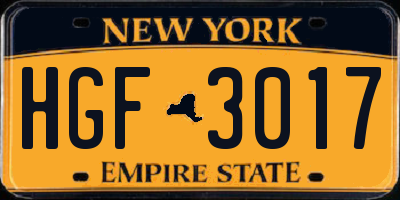 NY license plate HGF3017