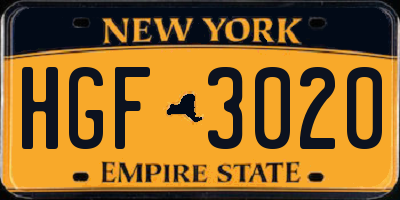 NY license plate HGF3020