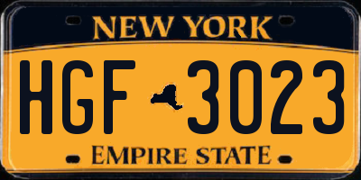 NY license plate HGF3023