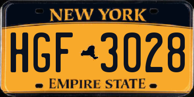 NY license plate HGF3028
