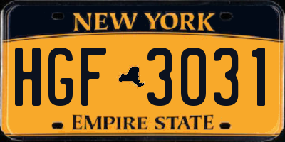 NY license plate HGF3031