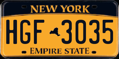 NY license plate HGF3035