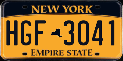 NY license plate HGF3041