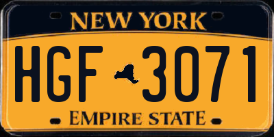 NY license plate HGF3071