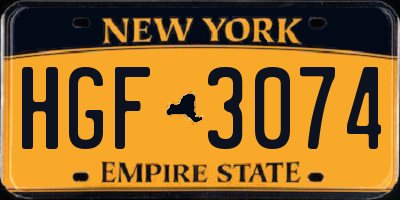 NY license plate HGF3074