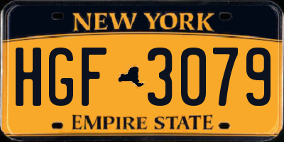 NY license plate HGF3079