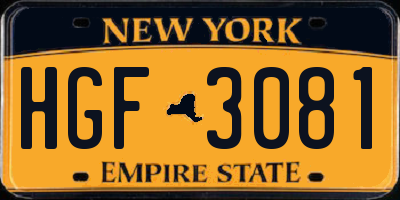 NY license plate HGF3081