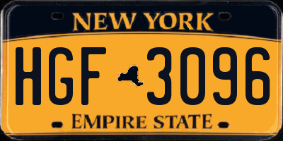 NY license plate HGF3096