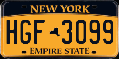 NY license plate HGF3099