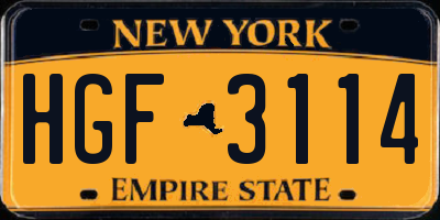 NY license plate HGF3114