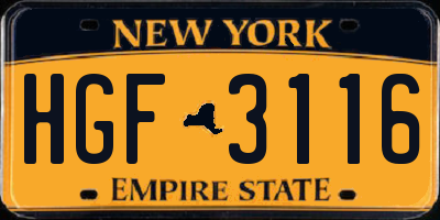 NY license plate HGF3116