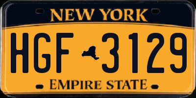 NY license plate HGF3129