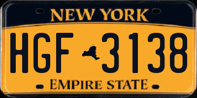 NY license plate HGF3138