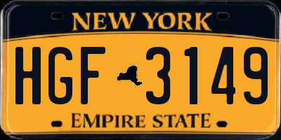 NY license plate HGF3149