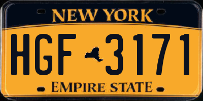 NY license plate HGF3171