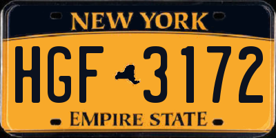 NY license plate HGF3172