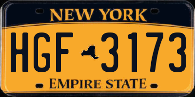 NY license plate HGF3173