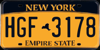 NY license plate HGF3178