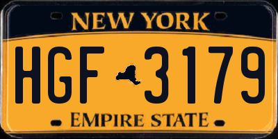 NY license plate HGF3179
