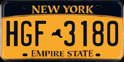 NY license plate HGF3180