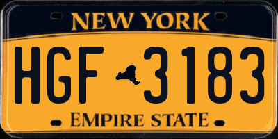 NY license plate HGF3183