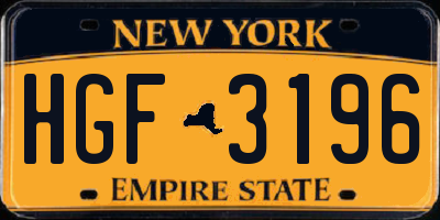NY license plate HGF3196